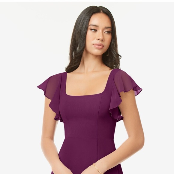 Azazie Bondi Bridesmaid Bridal Formal Dress, Size 4 Raspberry Chiffon A-Line - Picture 4 of 6